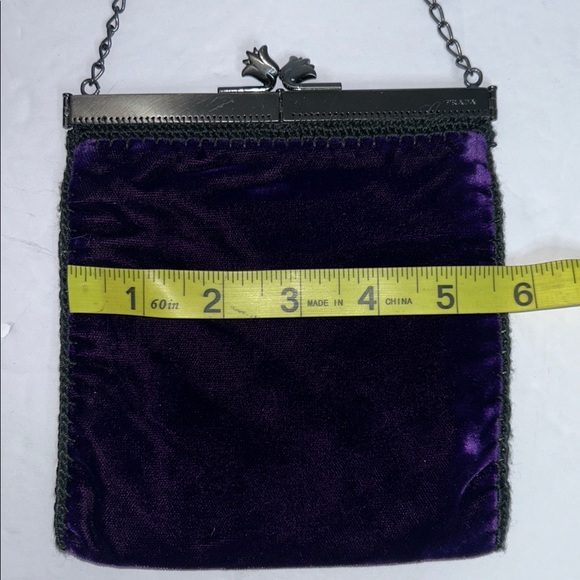 PRADA Velvet Clutch Purse Chain Strap Tulip Kiss Lock: Deep Purple Small - Picture 15 of 17